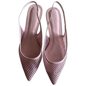 Anthropologie Mesh Pointed Toe Sling Back Flats Neutral Mesh Pink 9 Gift For Her